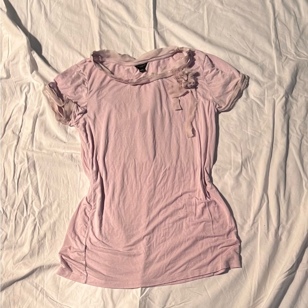 Ann Taylor Pink Ruffled Cap Sleeve T-Shirt